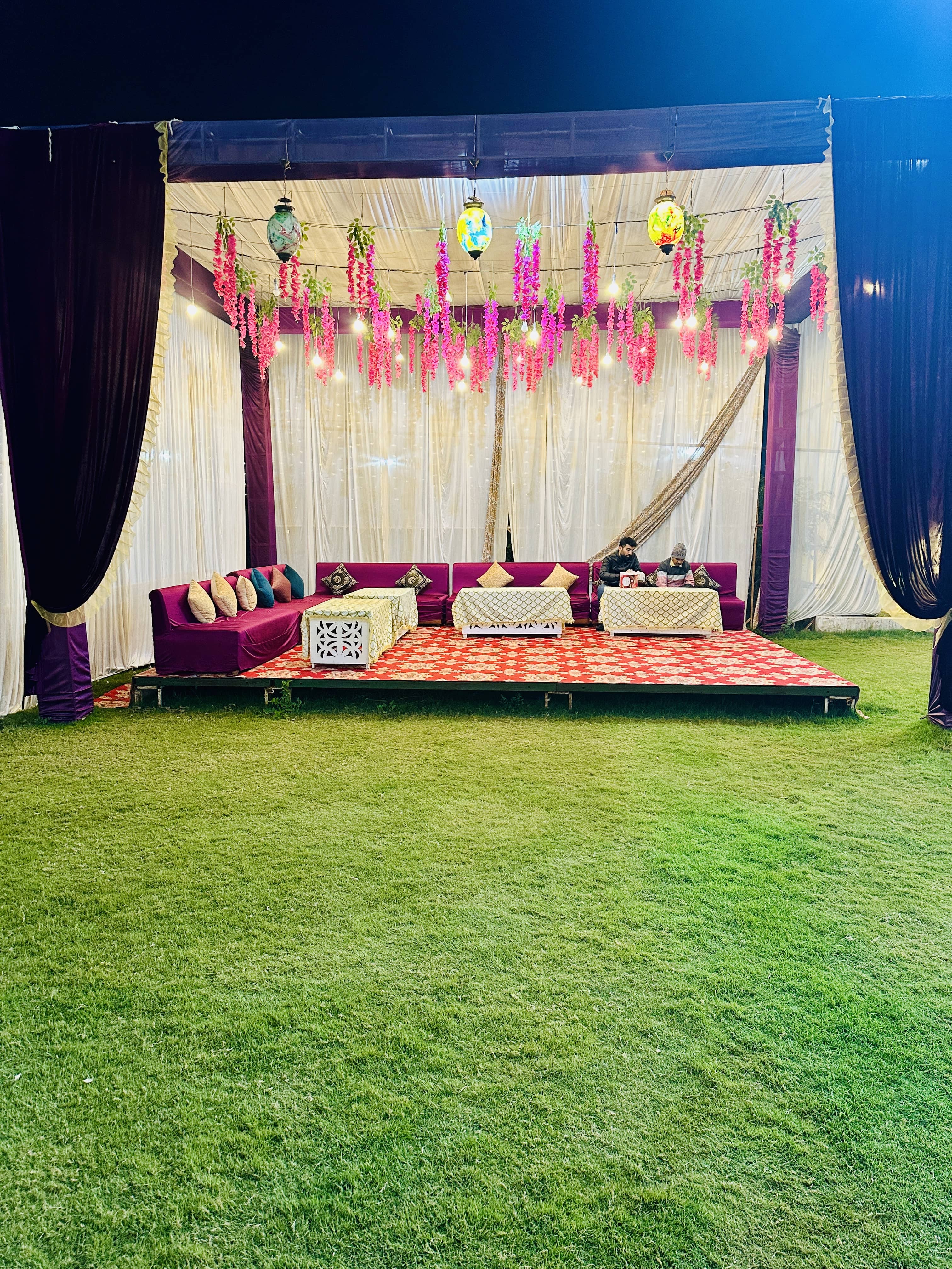 Lawn setup at night